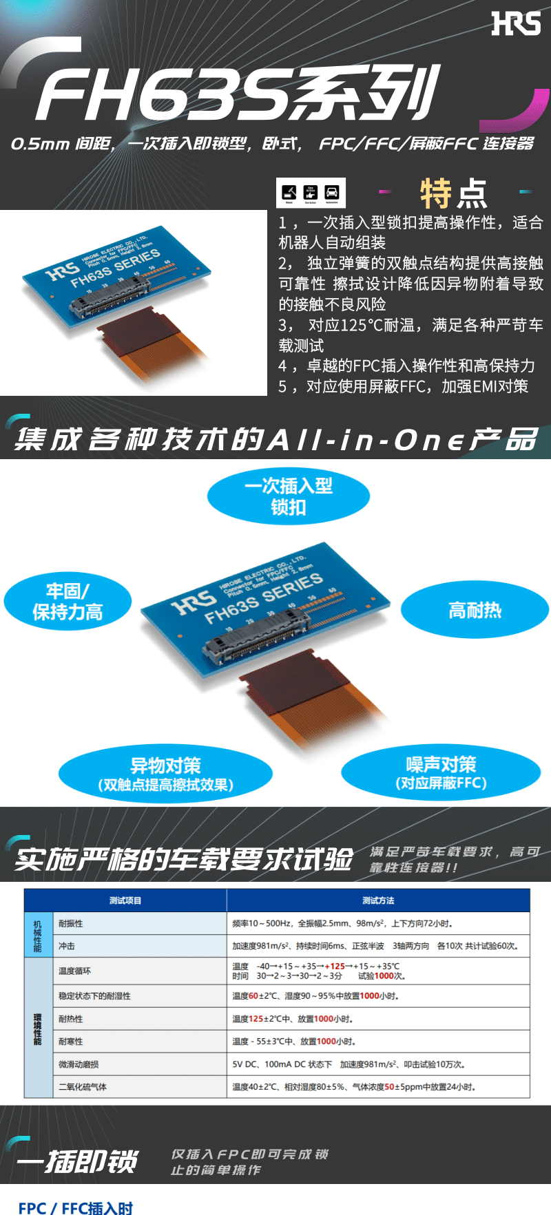 【產(chǎn)品推薦】一插即鎖，2觸點，支持125℃連接器-FH63S系列