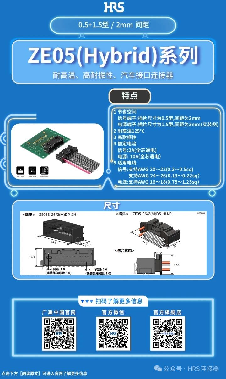 【產品推薦】耐高溫、高耐振性、汽車接口、電源信號混合型連接器ZE05系列